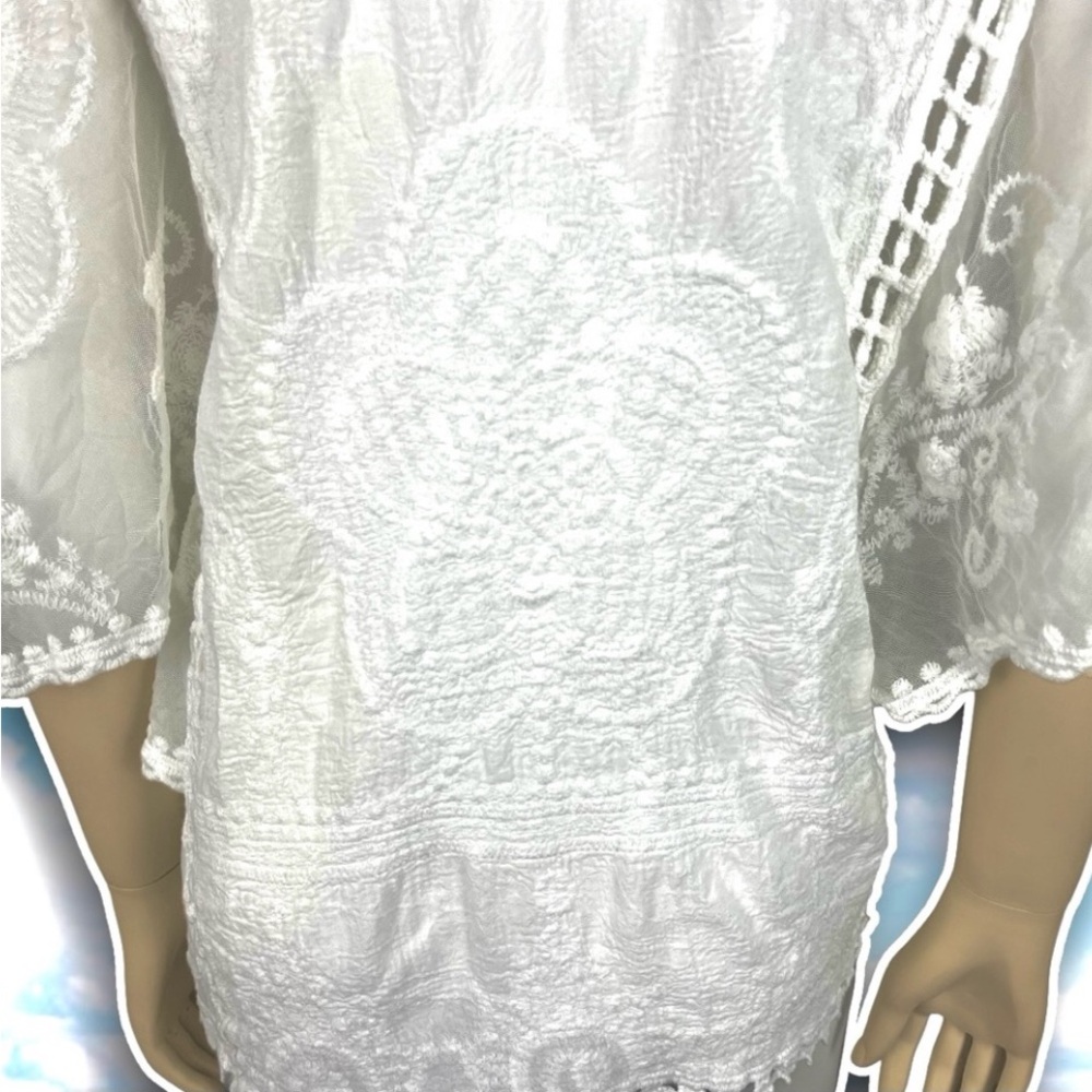 ANTHRO SAPPHIRE Semi-Sheer Embroidered Lace Boho Top Cottagecore Coquette Hippie - Picture 11 of 15